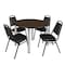 Regency Round Kee Breakroom Table W/ 4 Restaurant Stack Chairs, 48 in W, 48 in L, Neo Walnut TB48RNDNWBPCM29BK - alternate 1