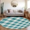 Homeroots 8' Teal Blue And Gray Round Plaid Washable Indoor Outdoor Area Rug 595441 - alternate 7