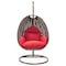 Leisuremod Beige Wicker Hanging Egg Swing Chair with Red Cushions ESCBG-40R - alternate 8
