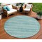 Homeroots 8' Aqua And Ivory Round Striped Washable Indoor Outdoor Area Rug 631475 - alternate 1
