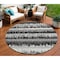 Homeroots 8' Black Gray And Ivory Round Striped Washable Indoor Outdoor Area Rug 598318 - alternate 1
