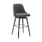 Homeroots 30" Gray and Black Faux Leather with Solid Wood Swivel Bar Height Bar Chair 534482 - alternate 3