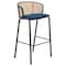 Leisuremod Ervilla Wicker Bar Stool with Fabric Seat and Black Powder Coated Steel Frame, Navy Blue EBBL-31NBU - alternate 1