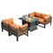 Leisuremod Chelsea 5-Piece Sectional Loveseat and Fireplace Set Black Aluminum with Orange Cushions CSFCBL-4OR - alternate 1