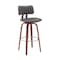 Homeroots 30" Gray And Wood Brown Faux Leather Swivel Low Back Bar Height Bar Chair 534435 - alternate 5