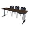 Regency Cain T-Base Training Seminar Table W/ 3 M Stack Chairs, 84 in W, 24 in L, Neo Walnut MTRCT8424NW47BK - alternate 1