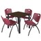 Regency Square Kee Breakroom Table W/ 4 M Stack Chairs, 30 in W, 30 in L, Neo Walnut TB3030NWBPBK47BY - alternate 1