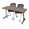 Regency Kobe T-Base Training Seminar Table W/ 2 Cadence Stack Chairs, 72 in W, 30 in L, Noble Oak MKTRCT7230NO23BK - alternate 1