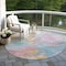Homeroots 8' Teal Blue Gold And Pink Round Abstract Washable Indoor Outdoor Area Rug 618558 - alternate 5