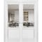 Sartodoors Solid French Double Doors, Lucia 1533 White Silk with Clear Glass, Wood Solid Panel Frame Trims,  LUCIA1533DD-WS-3684 - alternate 1