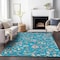 Homeroots 8' X 10' Teal Blue Ivory And Pink Floral Washable Indoor Outdoor Area Rug 597851 - alternate 4