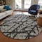 Homeroots 8' Round Black and White Round Abstract Washable Non Skid Indoor Outdoor Area Rug 559240 - alternate 6
