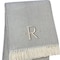 Homeroots 55" X 70" Gray White Herringbone Cotton Blend R Initial Throw Blanket with Tassels Embroidery 655541 - alternate 5