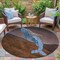 Homeroots 8' Brown And Denim Blue Round Animal Print Washable Indoor Outdoor Area Rug 630959 - alternate 1
