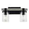 Jonathan Y Bungalow 15" 2-Light Iron/Seeded Glass Rustic Farmhouse LED Vanity Light, Black/Gray Oak Wood Finish JYL7508B - alternate 1