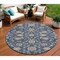 Homeroots 8' Navy Blue Brown And Ivory Round Moroccan Washable Indoor Outdoor Area Rug 605165 - alternate 1
