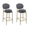 Homeroots Set of Two 29" Gray and Gold Velvet and Metal Low Back Bar Height Bar Chairs, 2PK 719634 - alternate 1