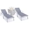 Leisuremod Marlin White Aluminum Patio Chaise Lounge Armchair Set of 2 with Square Fire Pit Table, Dark Grey MLAWCF21-77DGR2 - alternate 1