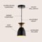 Jonathan Y Edison 5.75" Metal LED Pendant, Black/Brass Gold JYL6136A - alternate 8