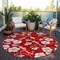 Homeroots 8' Red Ivory And Gray Round Floral Washable Indoor Outdoor Area Rug 599918 - alternate 5