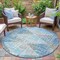 Homeroots 8' Teal Blue And Beige Round Geometric Washable Indoor Outdoor Area Rug 632013 - alternate 5