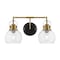 Jonathan Y Shirley 17.5" 2-light Farmhouse Industrial Metal LED Vanity Light w/Seeded Glass Globe Shades, Brass JYL7404B - alternate 1