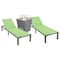 Leisuremod Marlin Grey Aluminum Patio Chaise Lounge Chair Set of 2 with Square Fire Pit Table, Green MLGRCF21-77G2 - alternate 1