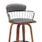 Homeroots 30" Gray And Wood Brown Faux Leather Swivel Low Back Bar Height Bar Chair 534444 - alternate 6