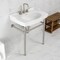 Kingston Brass 30" Ceramic Console Sink with Stainless Steel Legs, 8-Inch, 3-Hole, White/Brushed Nickel VPB33088ST - alternate 3