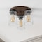 Jonathan Y Nola 13" 3-Light Bohemian Farmhouse Iron/Seeded Glass LED Semi Flush Mount, Wood Finish/Clear JYL7564A - alternate 6