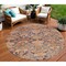 Homeroots 8' Terra Cotta And Charcoal Round Damask Washable Indoor Outdoor Area Rug 603391 - alternate 1