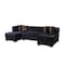 Homeroots Black Velvet U Shaped Three Piece Sofa and Chaise Sectional With Toss Pillows 643884 - alternate 6