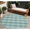 Homeroots 8' Teal Blue And Ivory Round Plaid Washable Indoor Outdoor Area Rug 595513 - alternate 1