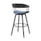 Armen Living Athena 31in Swivel Black Wood Bar Stool in Blue Fabric with Black Metal LCATBABLKBLU30 - alternate 3