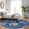 Homeroots 8' Navy Blue And Gray Round Floral Washable Indoor Outdoor Area Rug 589484 - alternate 6