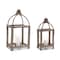Homeroots Set of Two Natural And Gray Geometric Glass Wood And Metal Floor Lantern Candle Holders, 2PK 517574 - alternate 1