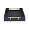 Homeroots 16in Navy Blue Wood Faux Shagreen Serving Tray With Handles 518599 - alternate 4