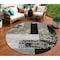 Homeroots 8' Black Taupe And Ivory Round Geometric Washable Indoor Outdoor Area Rug 612390 - alternate 1