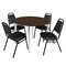 Regency Round Kahlo Breakroom Table W/ 4 Restaurant Stack Chairs, 48 in W, 48 in L, Neo Walnut TPL48RNDNWCM29BK - alternate 1