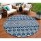 Homeroots 8' Navy Blue Ivory And Peach Round Geometric Washable Indoor Outdoor Area Rug 612204 - alternate 1
