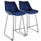Elama 2 Piece Velvet Stripe Stitch Bar Chair in Royal Blue with Metal Legs ELM-222-1-BLU - alternate 1