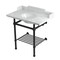 Kingston Brass 36-Inch Carrara Marble Console Sink with Brass Legs and Shelf, 8-Inch, 3-Hole LMS36MBB0 - alternate 1