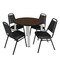 Regency Round Kee Breakroom Table W/ 4 Restaurant Stack Chairs, 36 in W, 36 in L, Neo Walnut TB36RNDNWBPCM29BK - alternate 1