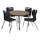 Regency Round Kee Adjustable Classroom Table W/ 4 Andy Stack Chairs, 42 in W, 42 in L, Noble Oak TB42RNDNOAPGY40BK - alternate 1