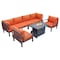 Leisuremod Hamilton 7-Piece Aluminum Patio Conversation Set with Fire Pit Table And Cushions, Orange HSFBL-7OR - alternate 1
