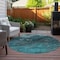 Homeroots 8' Teal Blue Aqua And Gray Round Abstract Washable Indoor Outdoor Area Rug 577843 - alternate 4