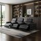 Homeroots 129" Black Top Grain Leather Reclining Metal USB Sofa 720342 - alternate 4