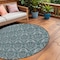 Homeroots 8' Round Teal Round Damask Washable Non Skid Indoor Outdoor Area Rug 563903 - alternate 1