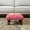 Homeroots 16" Pink Orange And Natural Cotton Embroidered Medallion Footstool 634164 - alternate 1