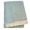 Homeroots 55" X 70" Sky Blue White Herringbone Cotton Blend S Initial Throw Blanket with Tassels Embroidery 680584 - alternate 1